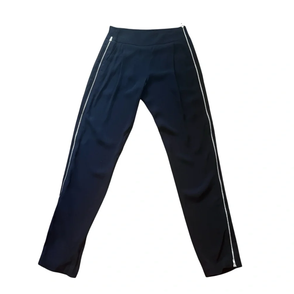 A.L.C. Side Zip Trousers Blue/Blk Trim SZ 2 High Rise Pockets Casual Evening - Picture 4 of 16